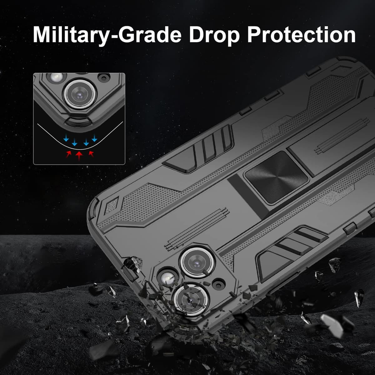 Funda para CMF Phone 2 Pro, Carcasa Antigolpes con Soporte anular metálico, Case Protectora de Grado Militar, Negro — view 164