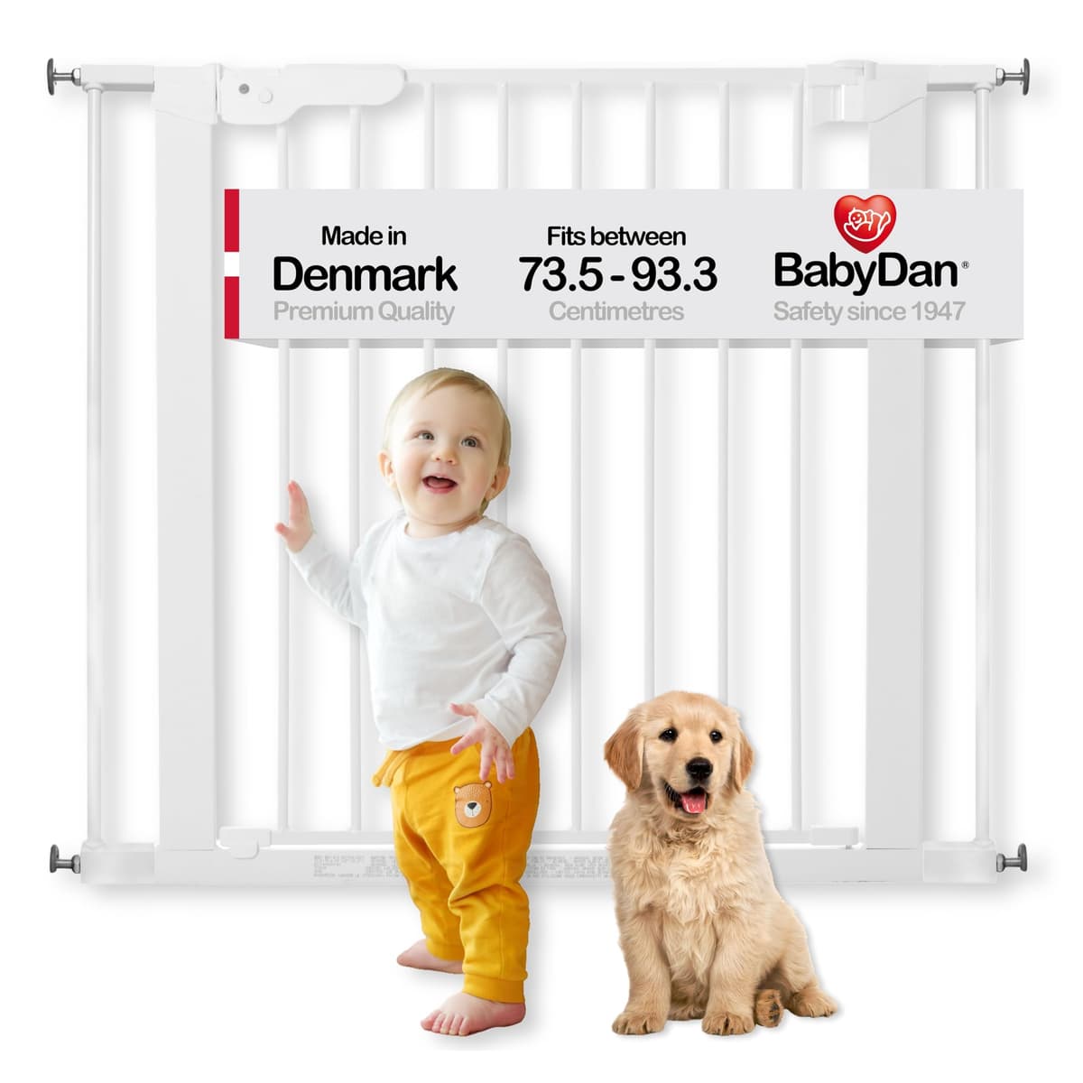BabyDan Premier, Pressure Fit Stair Gate, 73.5-93.3 cm, Baby Gate/Safety Gate, Metal, White, Made in Denmark - (Pet Gate/Dog gate) — view 4