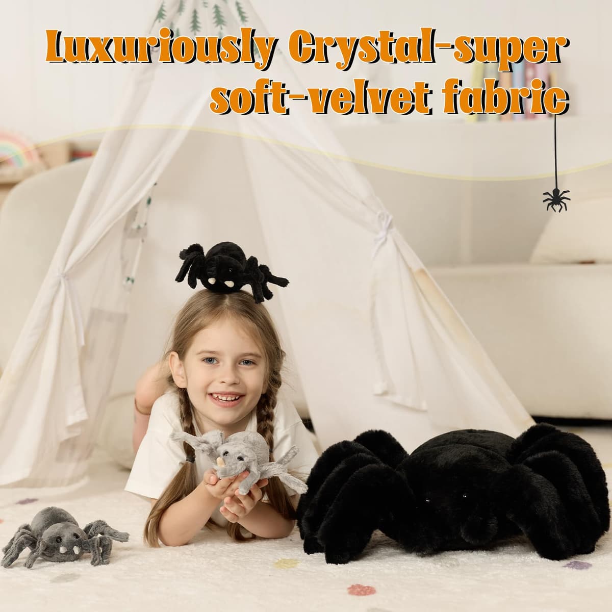 MorisMos Big Spider Teddy Soft Toy, 40cm Large Black Spider with 3 Cuddly Baby Inside, Giant Fluffly Stuffed Animal, Realistic Kawaii Plush Gift for Kids Birthday — view 7