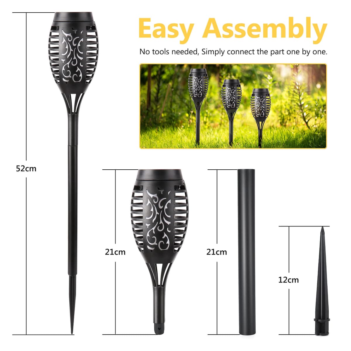 Geemoo 6 Pack Solar Flickering Dancing Flame Lights Waterproof Solar Torch Lights for Outdoor Garden Patio Pathway Yard Driveway Decorative, Warm White — view 6
