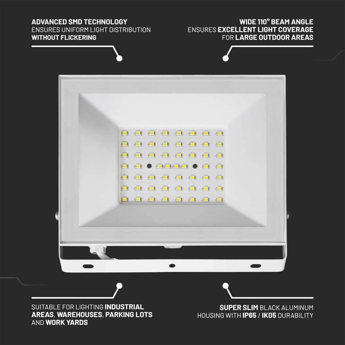V-TAC Foco LED Exterior 50W Blanco – [ E-Series – Altas Prestaciones, Bajo Consumo ] – 4000 Lúmenes – Super Slim – Impermeable IP65 – Proyector para Hogar, Garaje y Almacén – Blanco Neutro 4000K — view 5