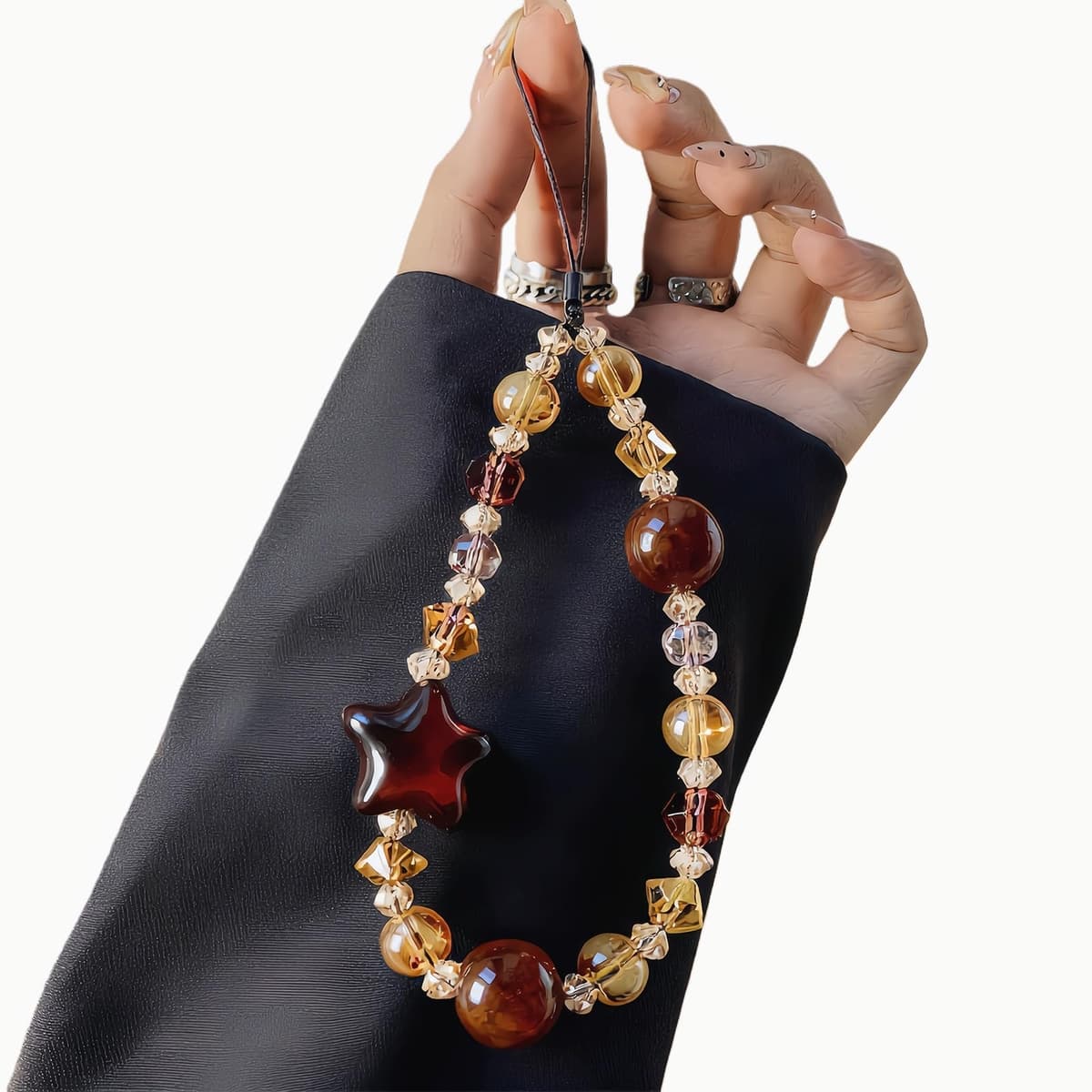 LIFCIUSO Phone Charm with Crystal/Handpainted Bead, Kawaii Hands-Free Wrist Strap for Women Girl, Cute Heart Fluffy Leopard Print Shell Bead, Luxury Bling Diamond Glitter Beaded, Phone Lanyard — view 11