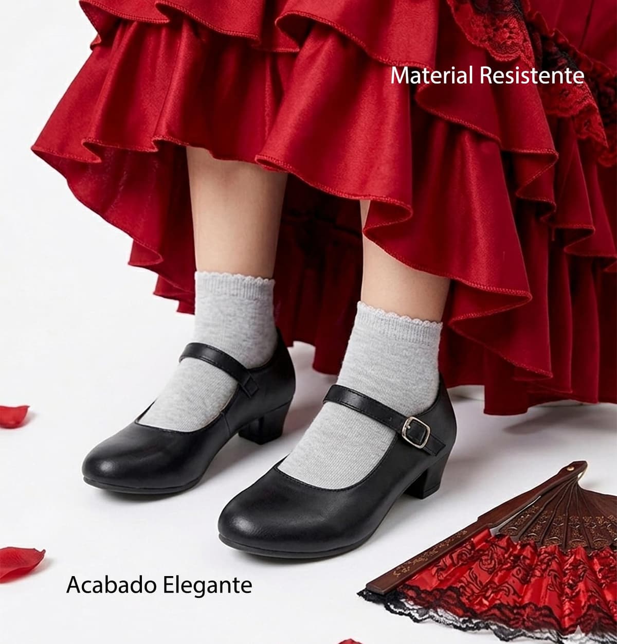 Zapatos Flamenco Niña Baile Danza Sevillanas con Tacón Correa Ajustable, Suela Antideslizante — view 2