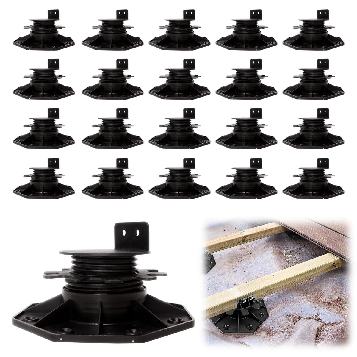 Soportes de Pedestal, 20 Piezas de Soportes de Pedestal de Altura Ajustable de 30 a 60 mm Pies Ajustables con Capacidad de Carga de 800 kg Placas de Rodamiento de Placas para Jardín Balcón