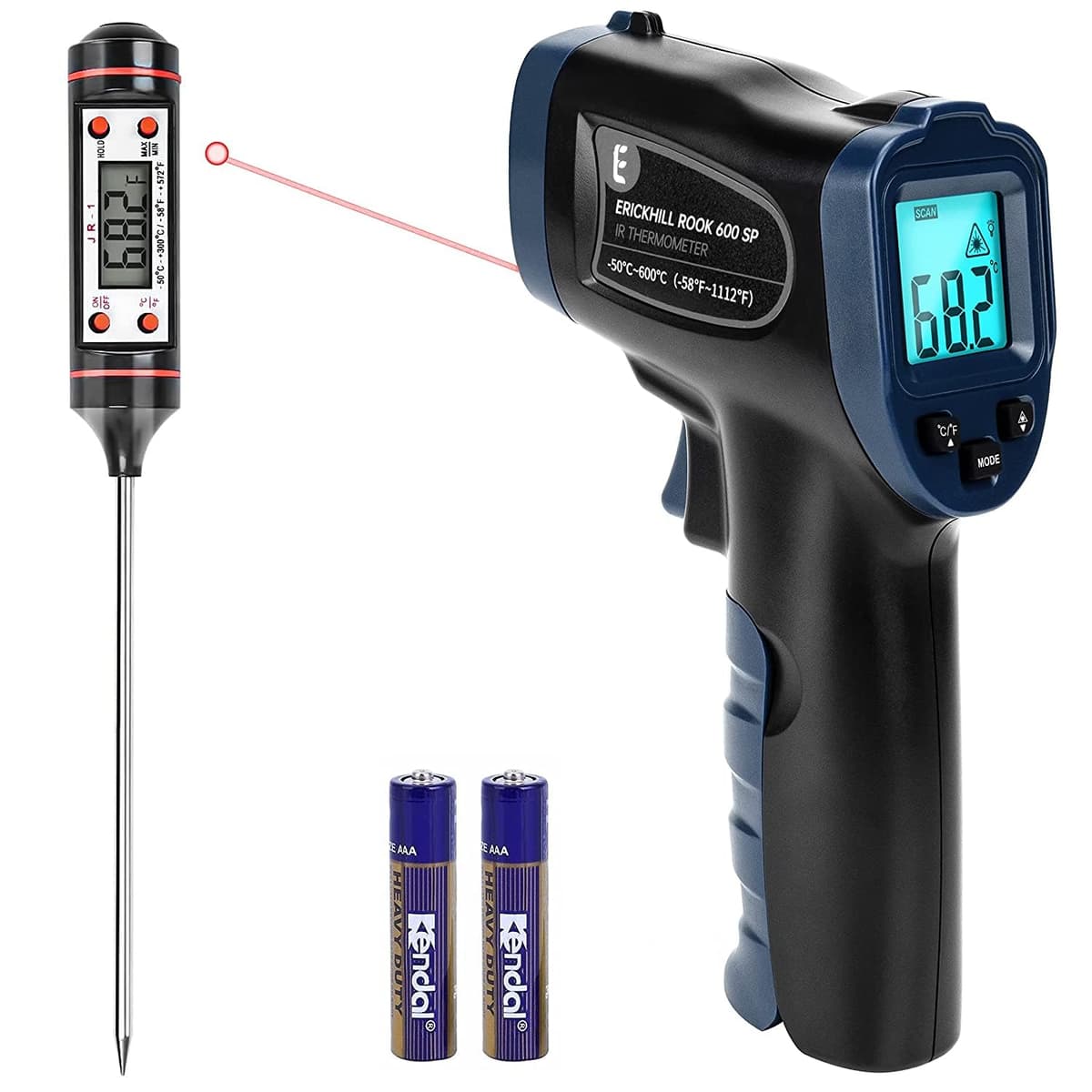 ERICKHILL Infrared Thermometer -50℃~600℃ Compact Size Non-Contact Laser Thermometer Gun LCD Backlit Digital Display Adjustable Emissivity - for Vehicle Repair/Cooking/BBQ/Freezer/Food, Black Blue — view 9