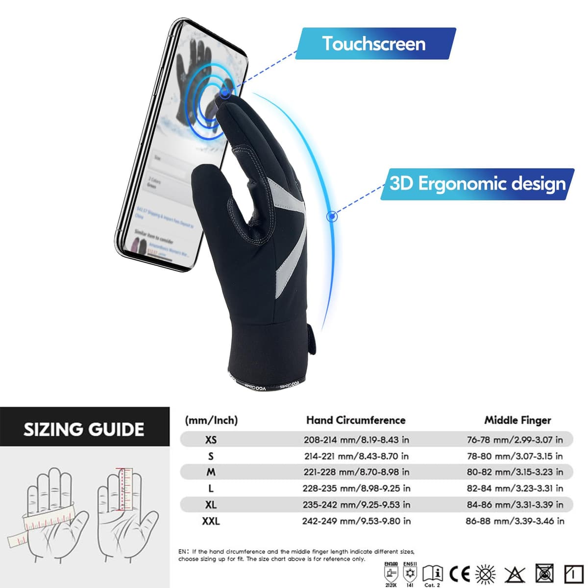 Vgo... 1-Pair -4℉ or above Thinsulate C100 Lined High Dexterity Touchscreen Synthetic Leather Winter Warm Work Gloves, Waterproof Insert (XL,Black,SL8777FW) — view 6