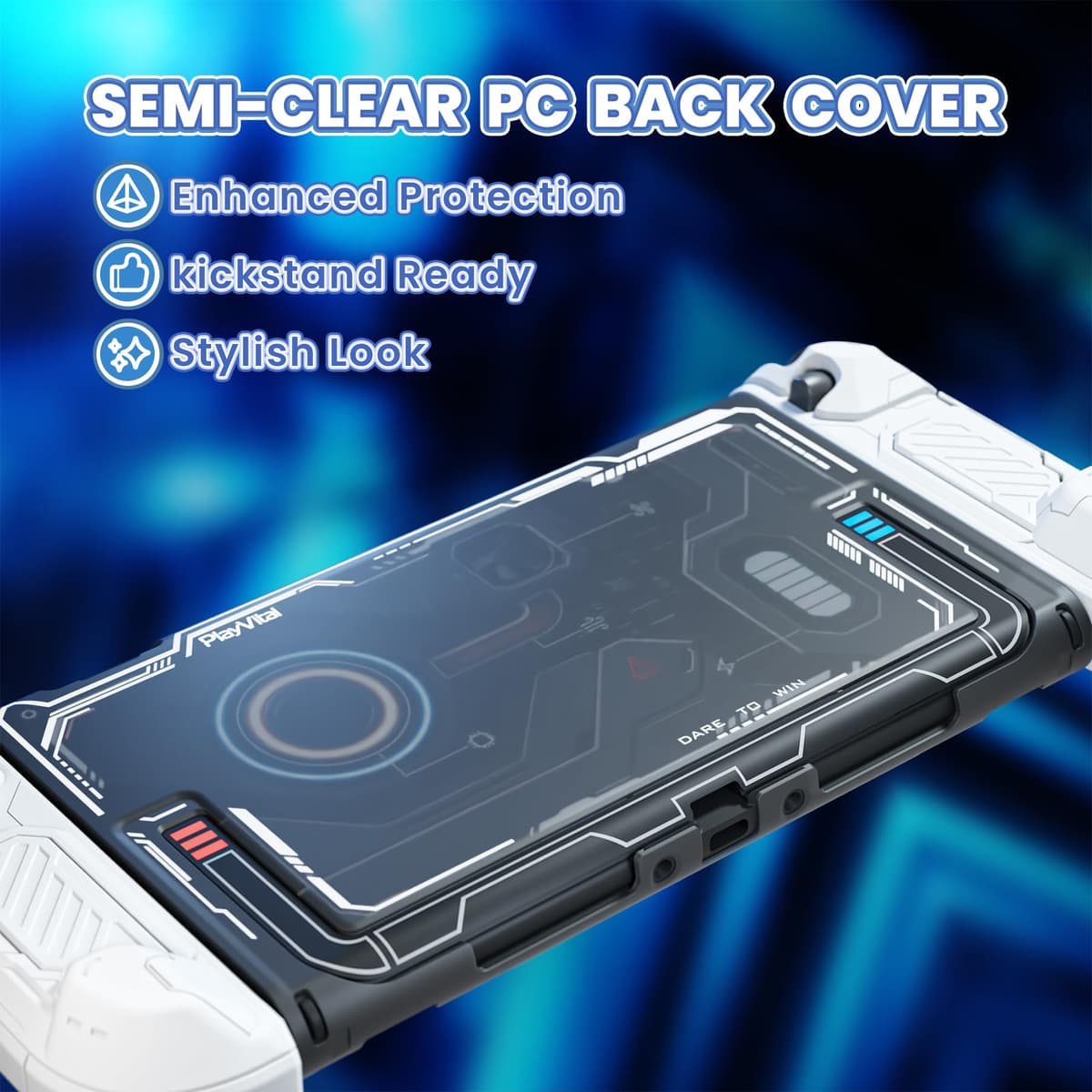 PlayVital Protective Case for Nintendo Switch 2, Stellar Mecha Ergonomic Anti-Slip Silicone Grip Cover, Dockable Hard Case Shell for Switch 2 with Joystick Cap & Sticker - White — view 4