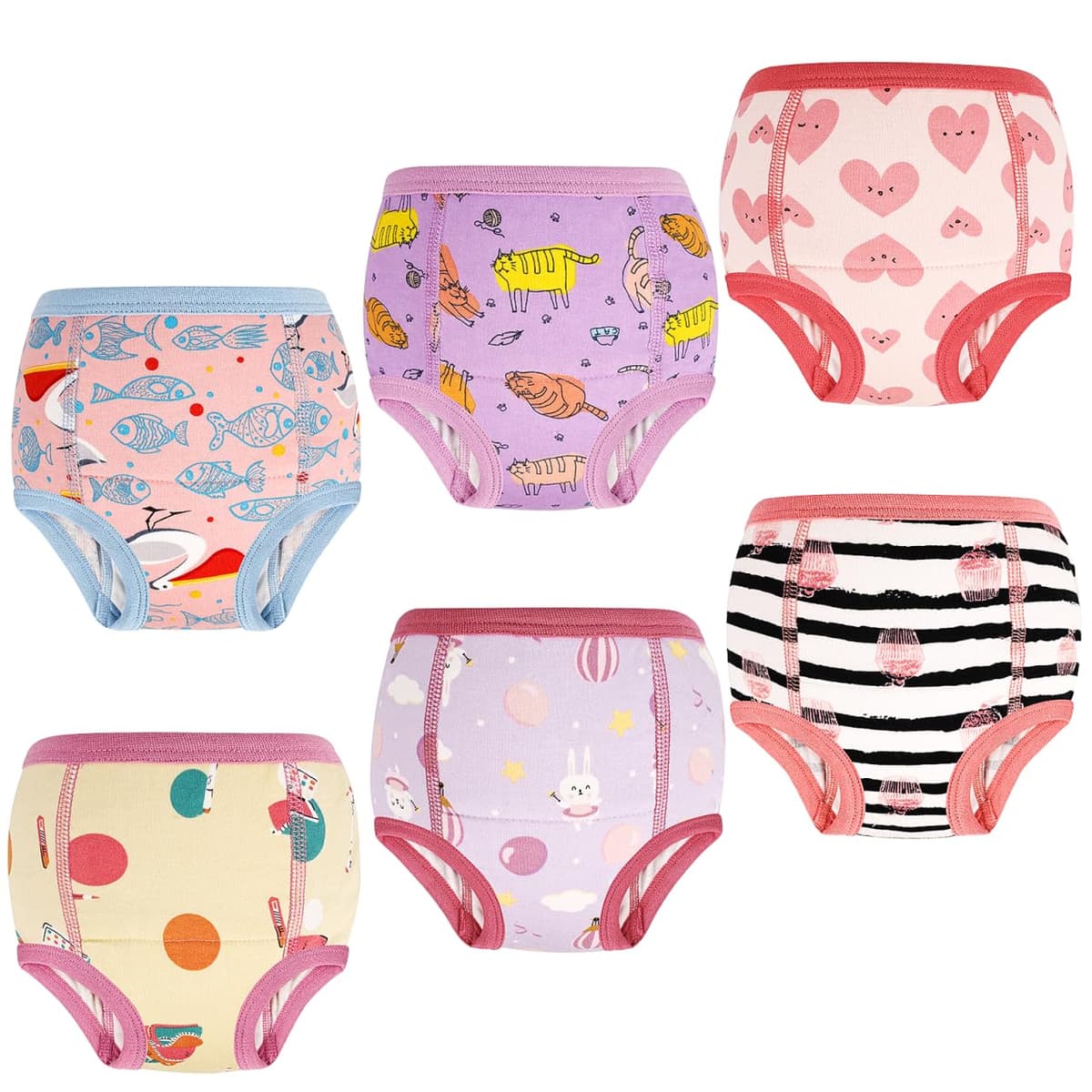 MOEMOE BABY Training Pants Boys Potty Training Pants,Toddler Training Pants,Toilet Training Pants,Reuasable Potty Training Underwear,Pink Heartt,6 pack,3 Years