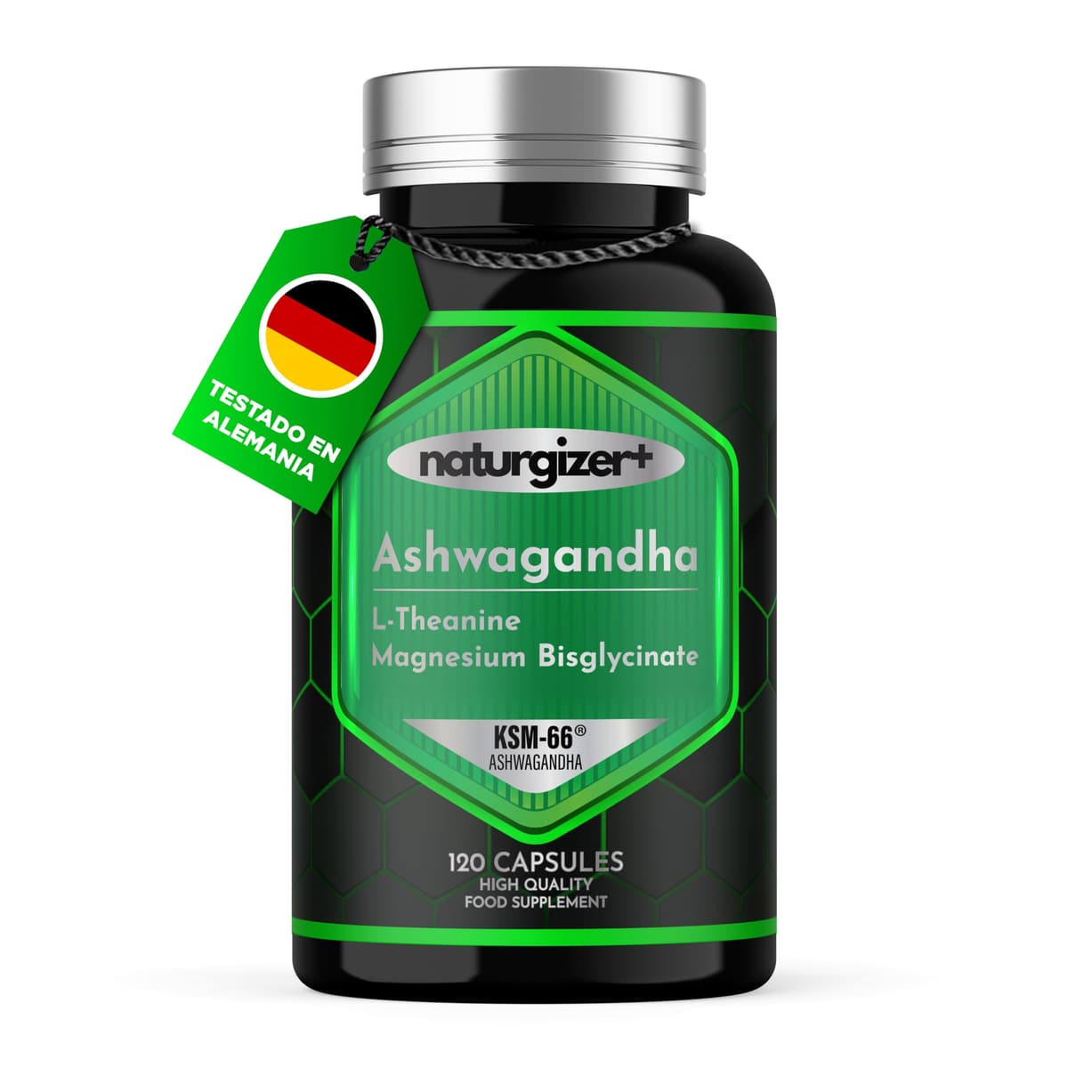 Ashwagandha KSM-66 + L-Theanine + Magnesium Bisglycinate | COMPLEX Formula for Your Daily Wellness Routine | High Purity | 120 Vegan Capsules | Naturgizer+