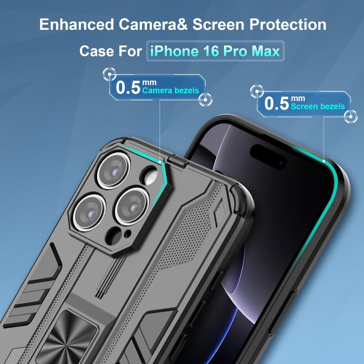 Funda para CMF Phone 2 Pro, Carcasa Antigolpes con Soporte anular metálico, Case Protectora de Grado Militar, Negro — view 728