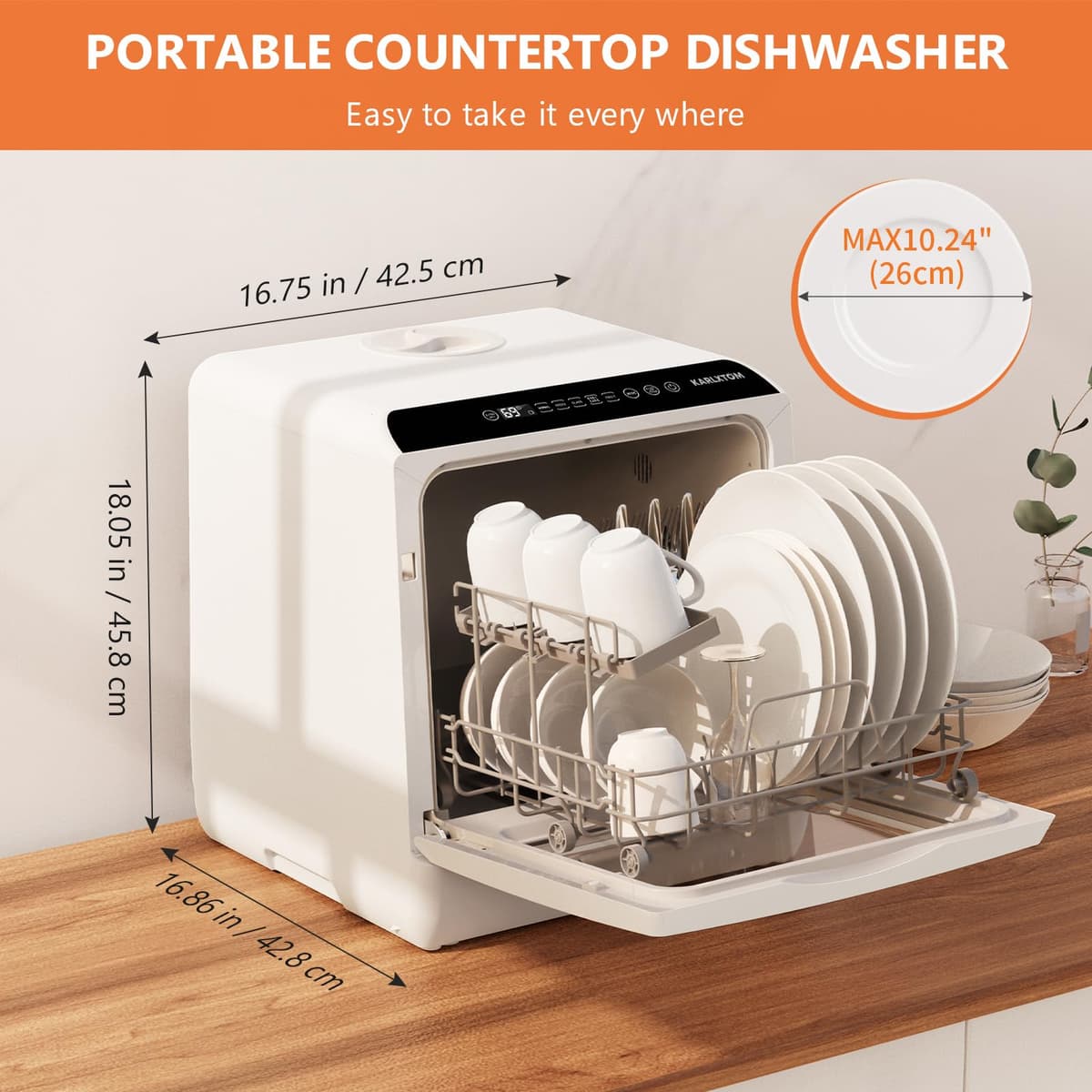Karlxtom Table Top Dishwasher 6 Programs Mini Dishwasher with Touch Control, Auto-drying, Baby Care & Fruit Wash, Perfect for Small Families, Couples — view 2