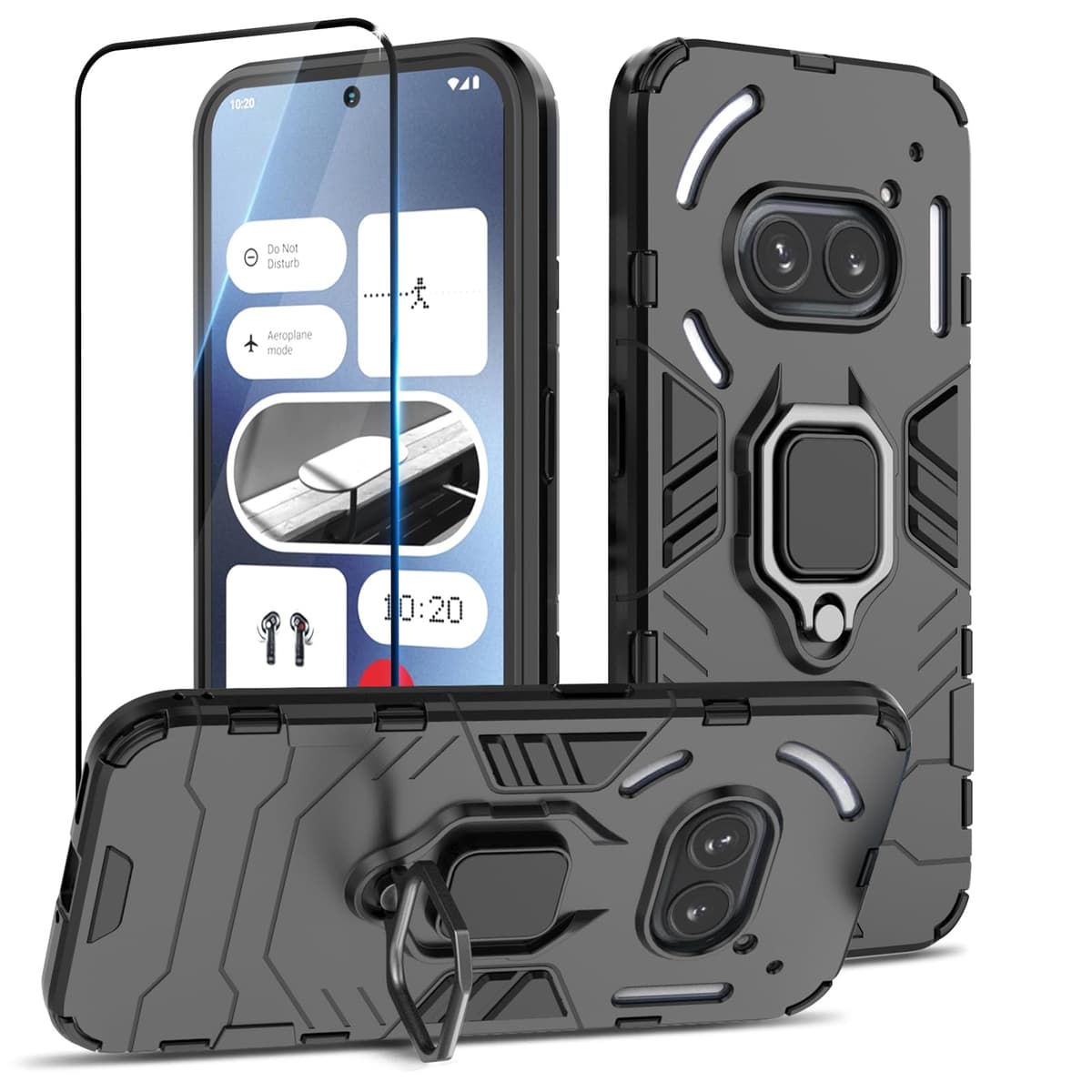 Funda para CMF Phone 2 Pro, Carcasa Antigolpes con Soporte anular metálico, Case Protectora de Grado Militar, Negro — view 697