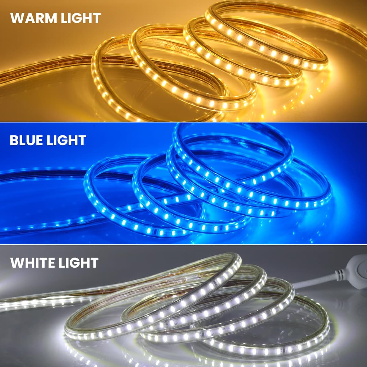2m LED Strip AC 220V 240V IP65 Waterproof 3014 SMD 120LEDs/m Commercial Rope Light, Cold White Ribbon for Home Kitchen Cabinets Ceiling Garden Decoration UK Plug — view 8