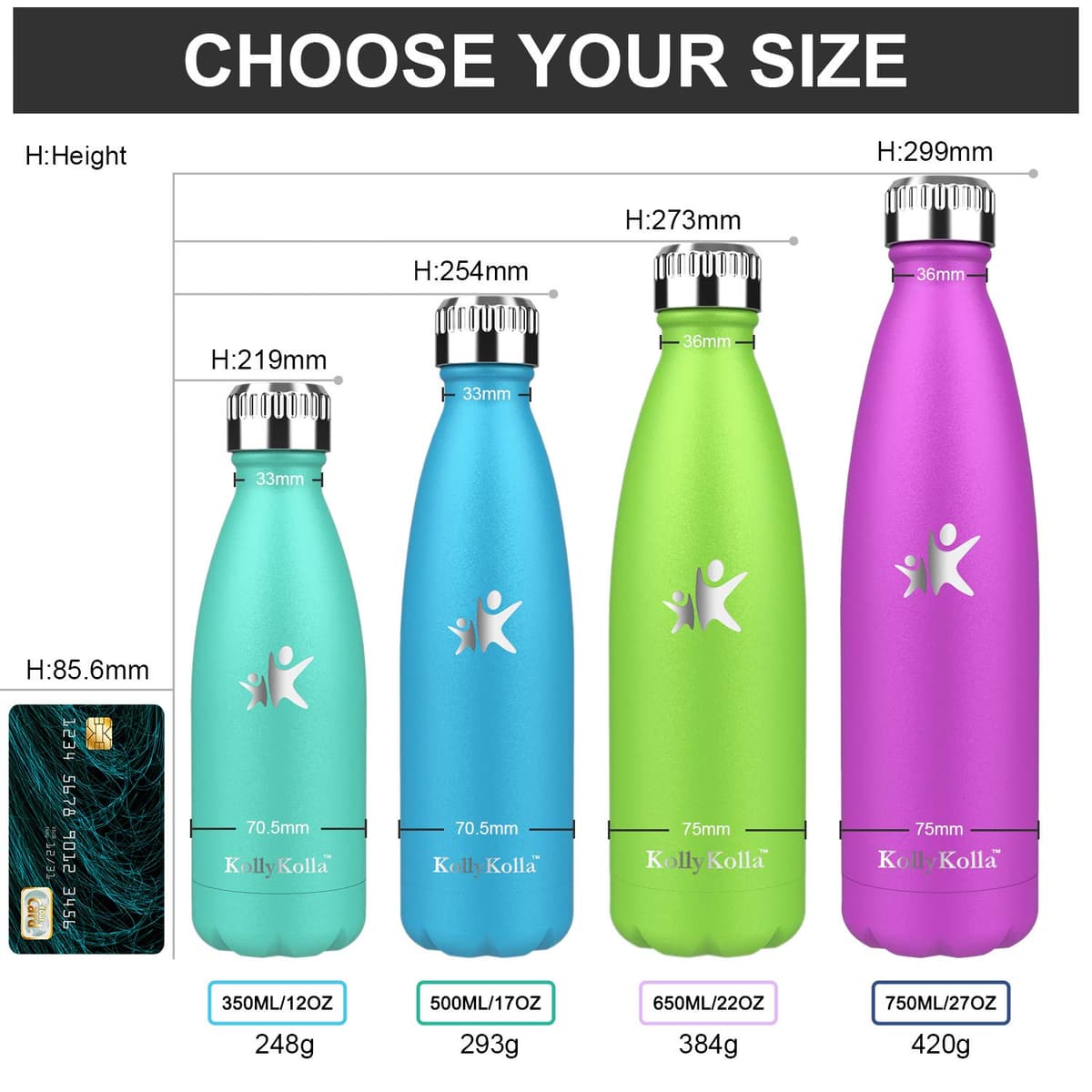KollyKolla Botella Agua Acero Inoxidable, Termo 350/500/650/750ml - Botella Termica Deporte sin BPA, Cantimplora Infantil sin Fugas, Bebida 12H Caliente/24H Frío, para Niños, Adultos, Colegio, Oficina — view 3