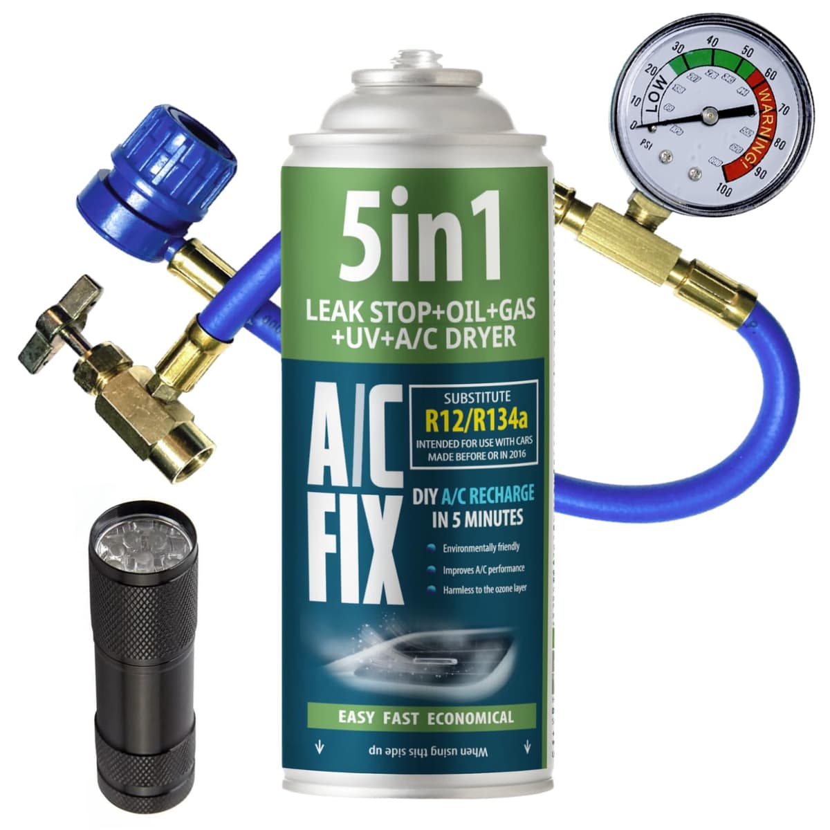 AC FIX 5-in-1 – R134a + R134a XL 470g Refrigerant for Car Air Conditioning with Oil, Sealant, UV Dye, Desiccant – Quick Application – Protects the Compressor — view 2