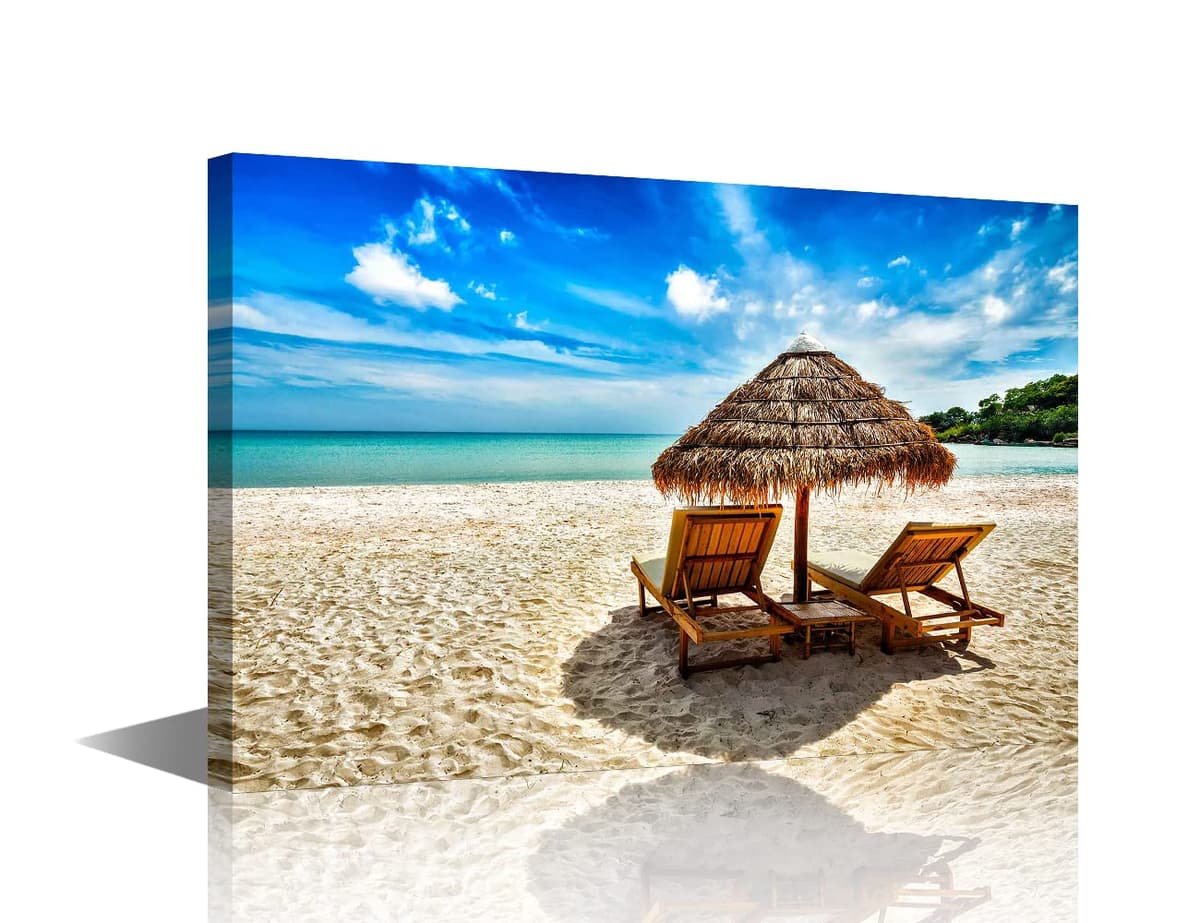 TISHIRON Wall Art Sandy Beach Sunrise Pictures Painting on Canvas Wall Art Modern Framed Seaside Canvas Prints Ready To Hang(24X16in) — view 50