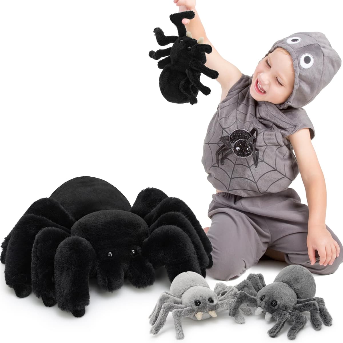 MorisMos Big Spider Teddy Soft Toy, 40cm Large Black Spider with 3 Cuddly Baby Inside, Giant Fluffly Stuffed Animal, Realistic Kawaii Plush Gift for Kids Birthday — view 2