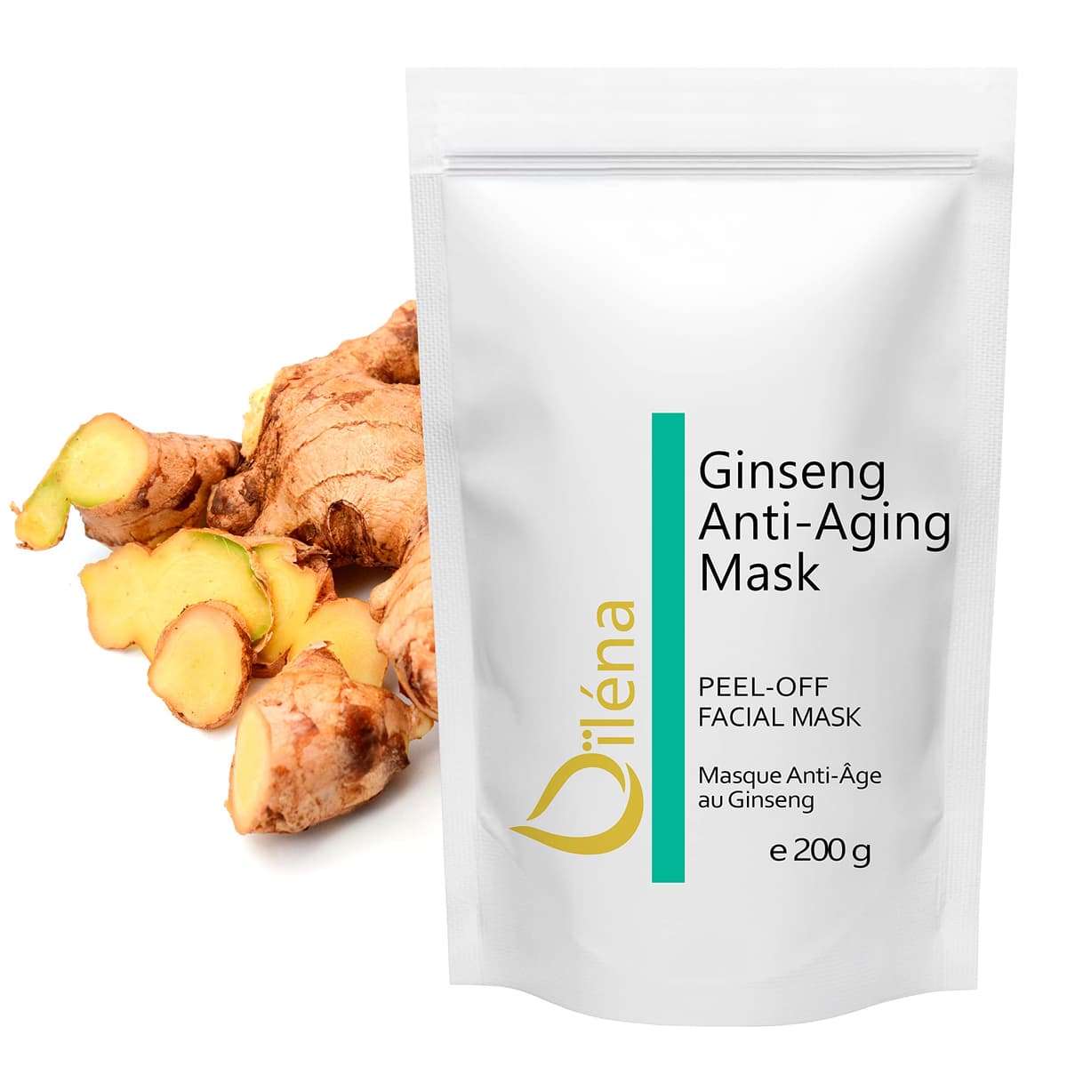 Mascarilla facial hidratante de alginato en polvo, removedor de espinillas Mascarilla puntos negros Mascarilla Vegan, sin aclarado, exfoliante 200 g (Mascarilla Anti Edad Ginseng) — view 3