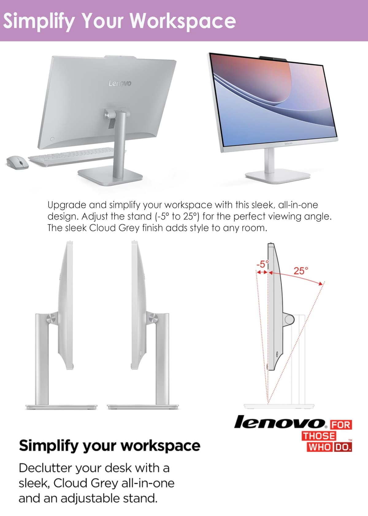 Lenovo All in One Desktop, Intel Ultra-Fast Quad-Core CPU| 24'' Full HD Display| 16GB RAM, 256GB PCIe SSD| Wi-Fi 6| Bluetooth| USB, Ethernet Port| Windows 11 | HDMI| Wireless KB & Mouse — view 5