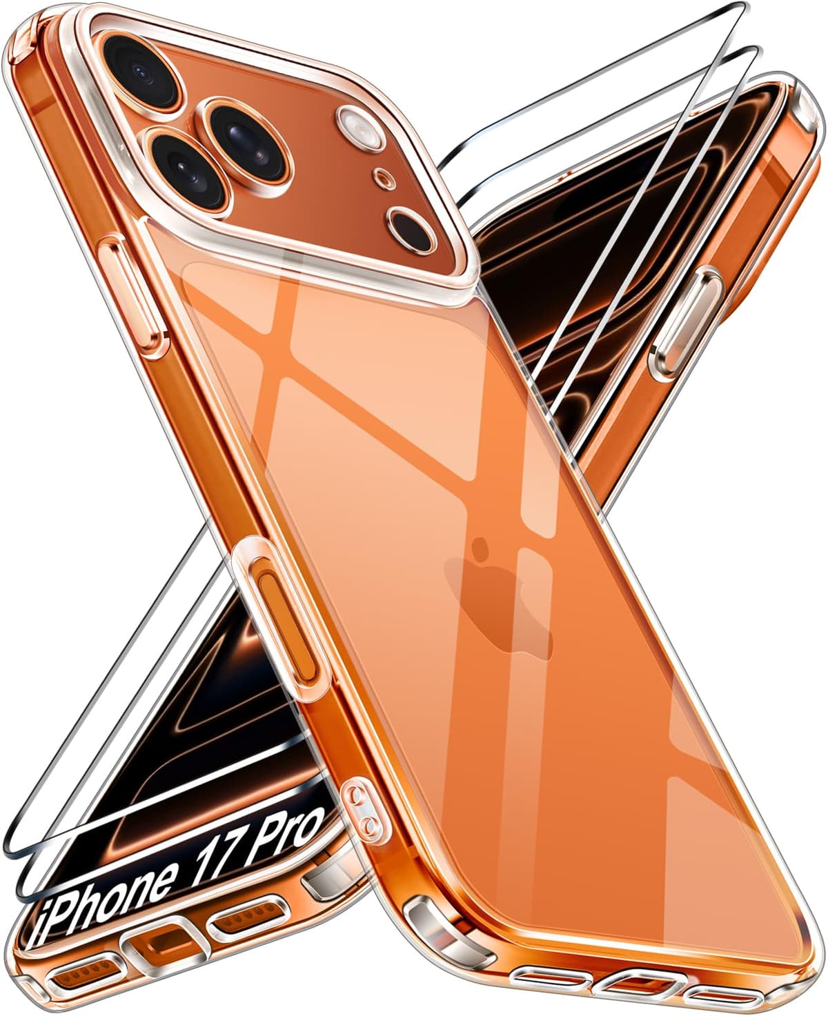 ivoler Anti-Amarillo Clara Funda para iPhone 17 Pro con 2 Piezas Cristal Templado, [Protección Militar] Carcasa Protectora Antigolpes Transparente Anti-Choques Bumper Case