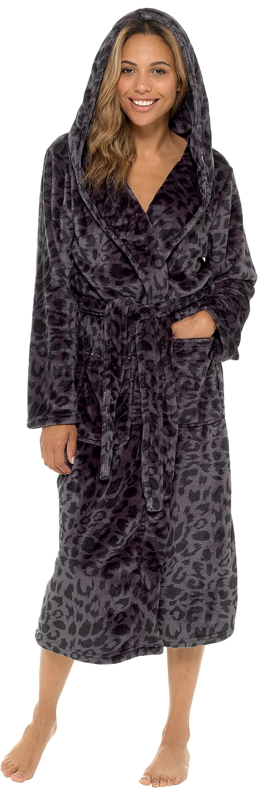KATE MORGAN Ladies Dressing Gown Fluffy Super Soft Hooded Bathrobe for Women Plush Fleece Perfect Loungewear Long Robe | Gifts for Women — view 17