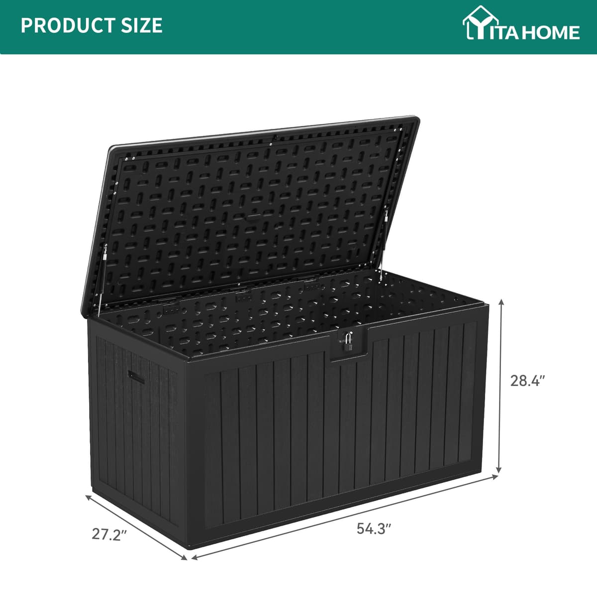 YITAHOME Garden Storage Box Outdoor 567.8L, Heavy-Duty Waterproof Resin Deck Box with Lockable Lid, All-Weather Storage Bench for Patio Furniture, Cushions, Pool & Garden Tools, Black — view 8