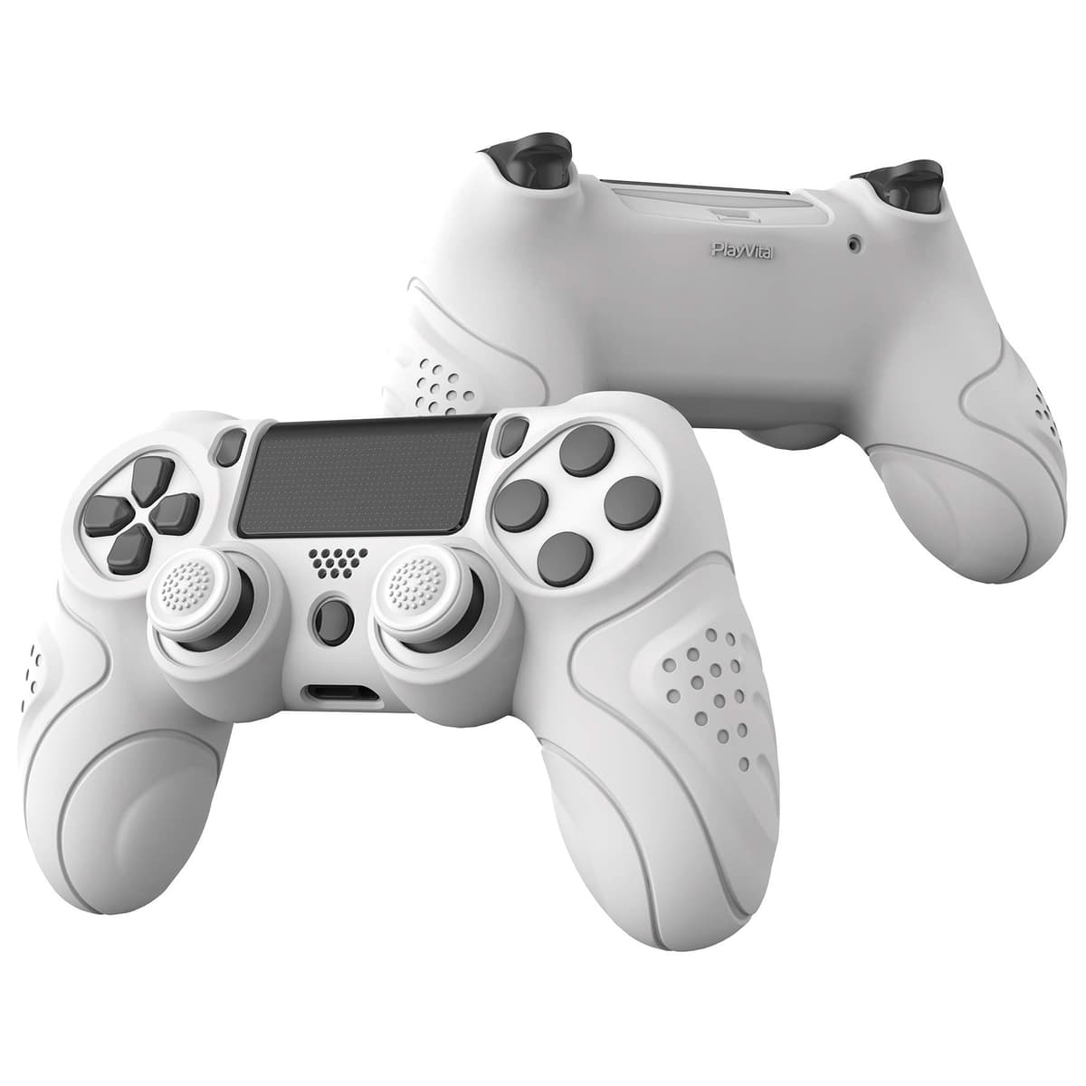 PlayVital Guardian Edition White Ergonomic Soft Anti-Slip Controller Silicone Case Cover for ps4, Rubber Protector with White Joystick Caps for ps4 Slim /for ps4 Pro Controller — view 5