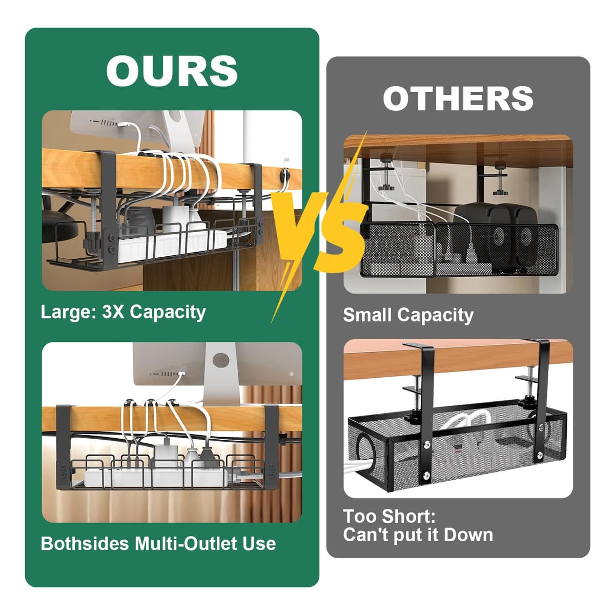 Desk Cable Organizer Tray, Cable Management Tray Under Table, Accessories for Storing and Hiding Cables, Support Strip for Computer, Office — view 4