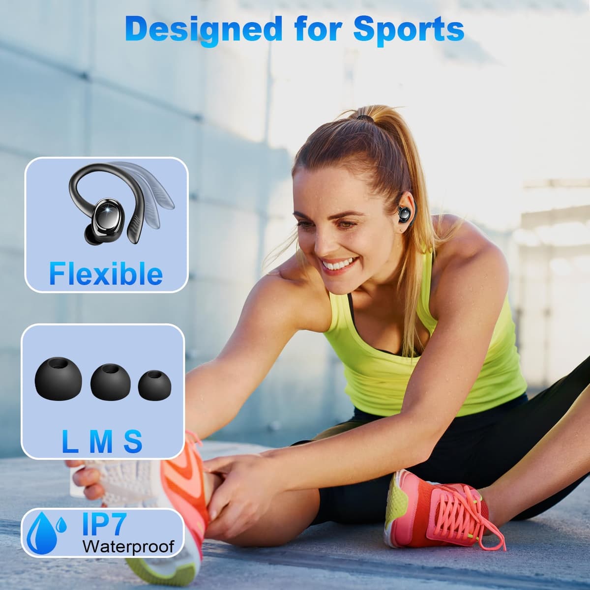 Wireless Earbuds Sport, 2026 Bluetooth 5.4 Headphones, Deep Bass Hi-Fi Stereo Ear Bud, ENC Noise Cancelling Earphones with Earhooks, 50+Hrs USB-C IP-X7 Waterproof Running Gym Workout for Android iOS — view 5