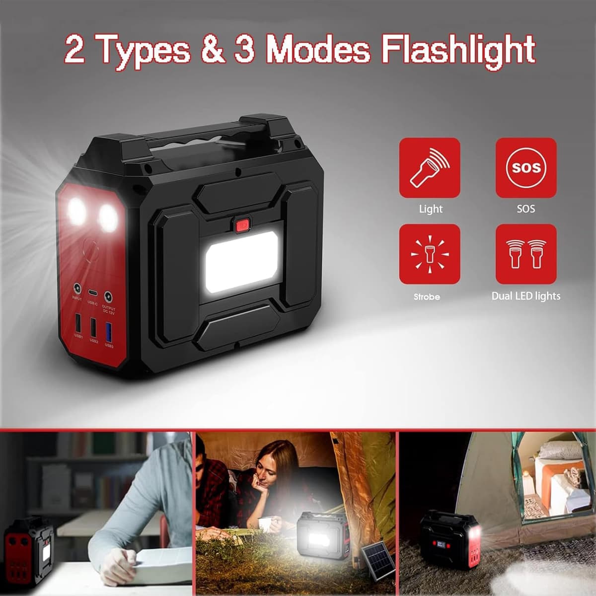 Powkey 99Wh/ 27000mAh Portable Power Station,100W Camping Power Pack,Solar Generator with AC/DC/USB/Type- C Outlet for Outdoors Camping Travel Fishing Emergency Power Supply Red — view 5
