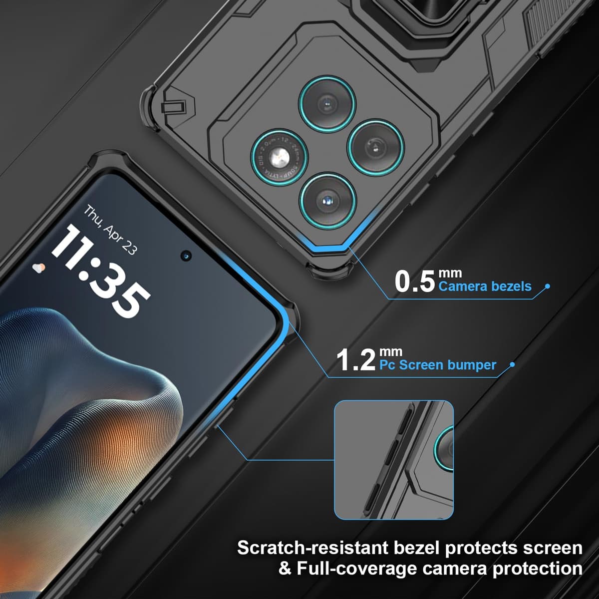 Funda para CMF Phone 2 Pro, Carcasa Antigolpes con Soporte anular metálico, Case Protectora de Grado Militar, Negro — view 664