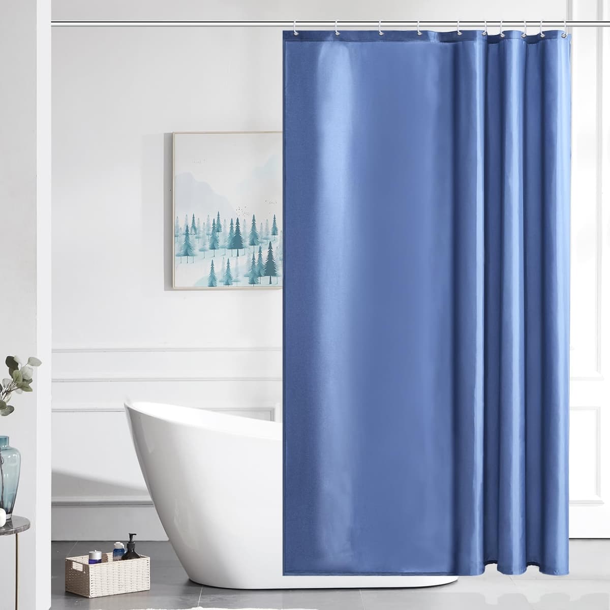 Furlinic Navy Shower Curtain Anti Mould Resistant Waterproof Bathroom Curtains Washable Polyester Fabric 90x180cm with Weight Tape for Bath Wet Room 35x72 Inch. — view 20