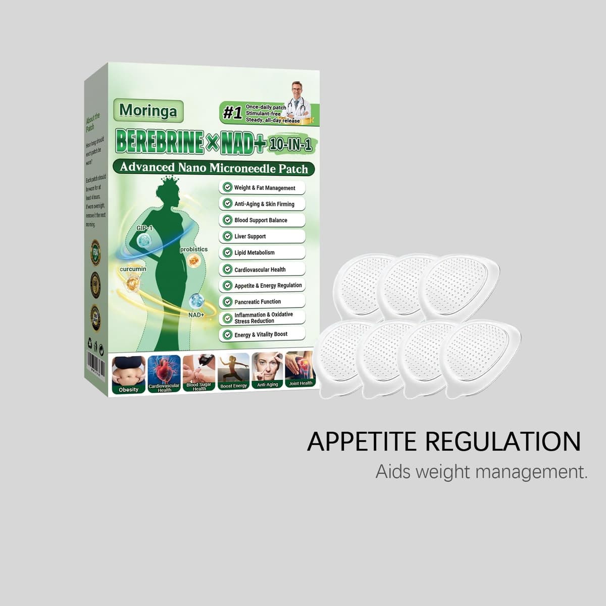 6 Cajas Moringa x Berberine Patch 10 en 1, Parche Avanzado de Nano Microagujas, Ingredientes Naturales, Parche de Metabalance Profesional, Fácil de Aplicar, para Hombres y Mujeres (6 Cajas) — view 8