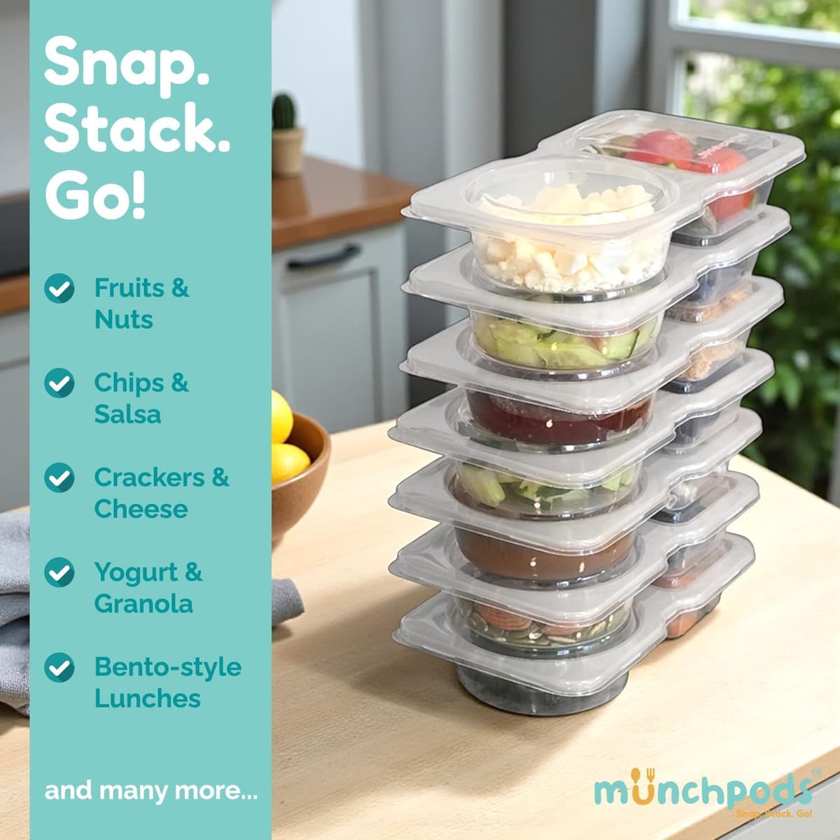 Reusable Snack Containers with Lids 10 Pack (20 Pieces) Portion control, Snack Pack Containers 2 Double Compartment Snack Containers for Kids On the Go Meals, Camping Snack Tray Prep — view 3