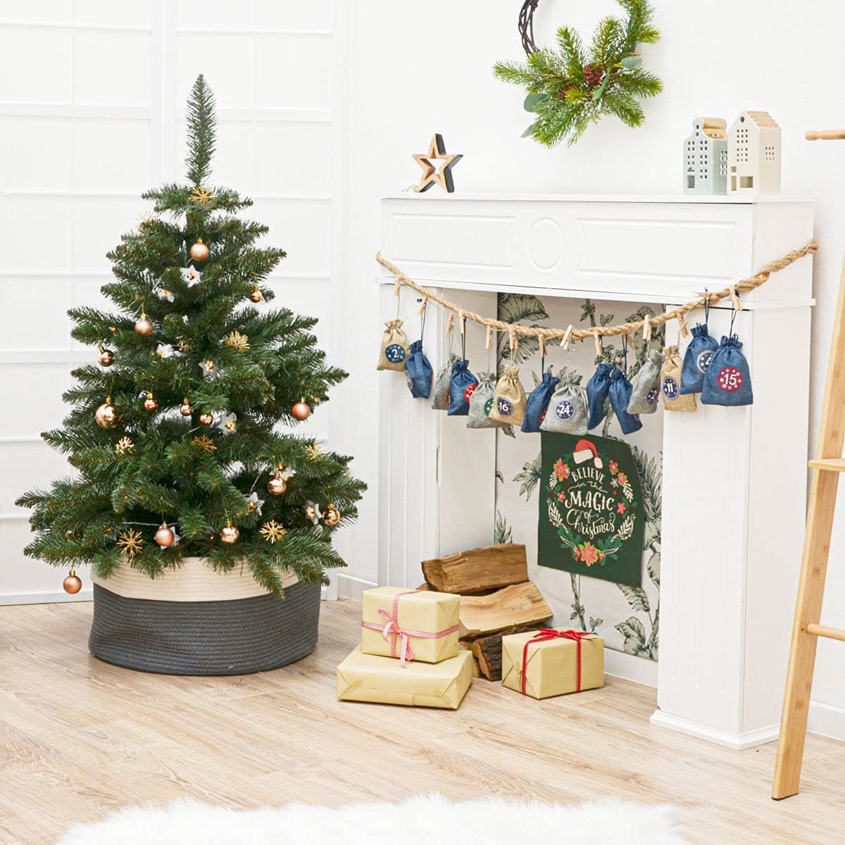 DuneDesign Calendario de Adviento para rellenar - DIY 24 bolsitas de tela con guirnalda y juego de pegatinas - Calendario de Navidad para rellenar tú mismo Bolsitas de Adviento para rellenar Niños — view 2