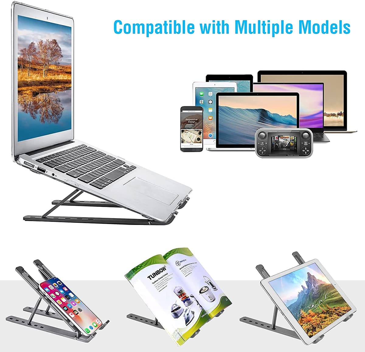 Laptop Stand, Multiple Angles Adjustable Stand for Tidy Tablets, Ergonomic and Protective Ventilated Foldable for Macbook DELL, HP Other 10-15.6 Inch Laptop (Black) — view 4