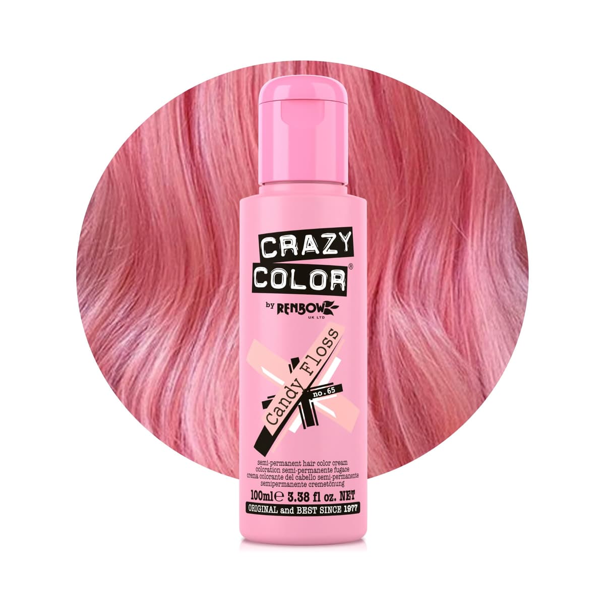 Crazy Color Vibrant Candy Floss Semi-Permanent Hair Dye. Highly Pigmented Pastel Pink Conditioning & Oil Nourishing Vegan Formula | No Bleach or Ammonia | 100ml