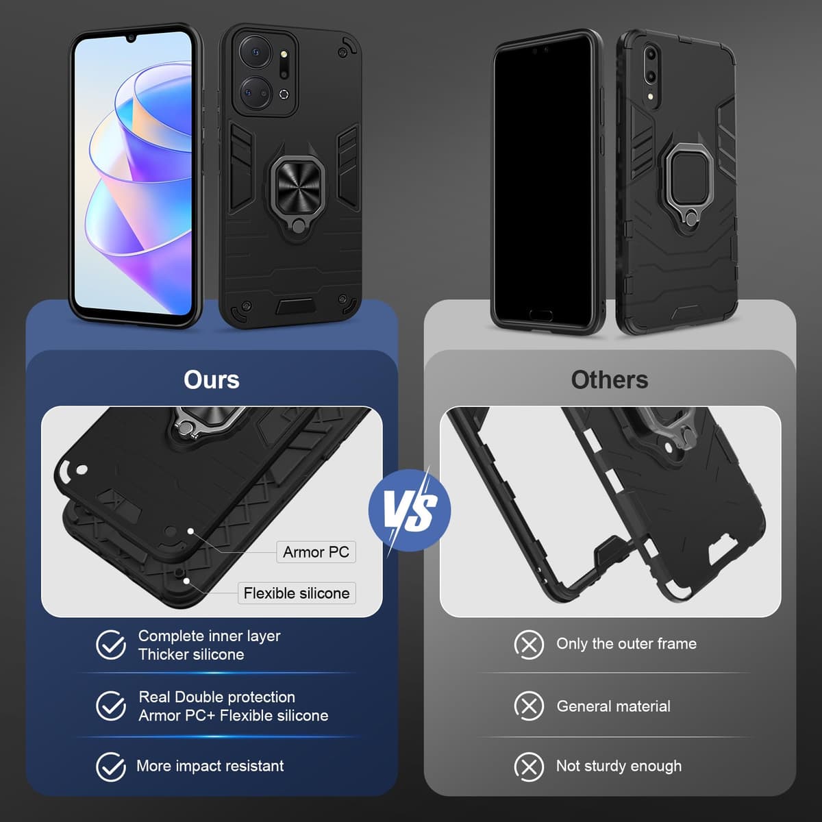 Funda para CMF Phone 2 Pro, Carcasa Antigolpes con Soporte anular metálico, Case Protectora de Grado Militar, Negro — view 1139
