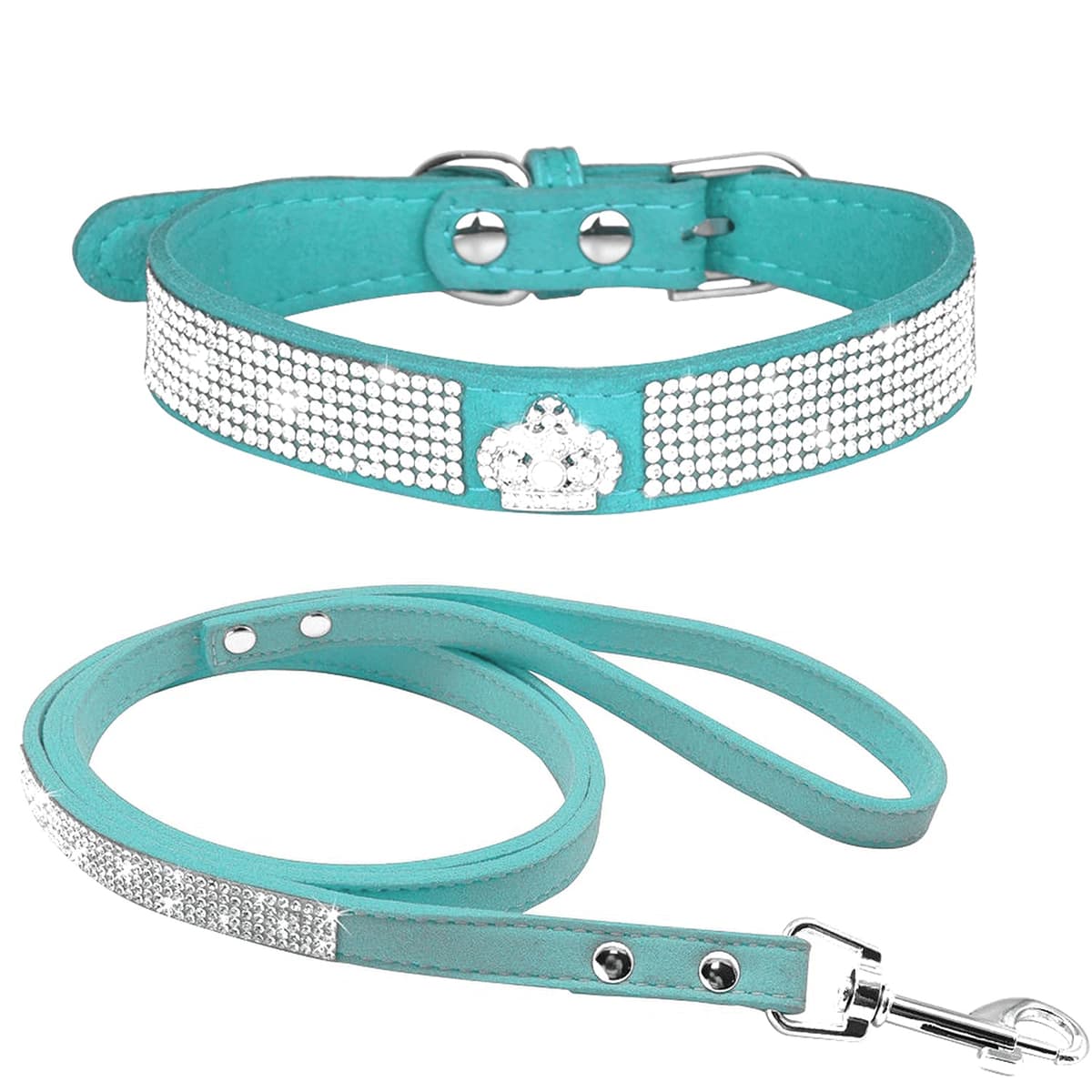 Cute Dazzling Sparkling Elegant Fancy Soft Suede Leather Bling Rhinestone Crystal Jeweled Pet Cat Dog Puppy Collar Dog Leash Combo Set (S, Black-2) — view 42