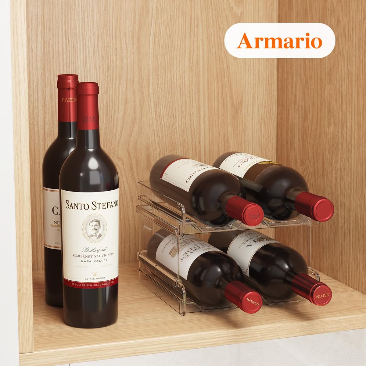 Lifewit Botellero apilable de plástico para Nevera, Armario, encimera, Soporte para Botellas de Vino, Organizador de Botellas de Agua para Nevera, despensa, Capacidad para 4 Botellas,Transparente — view 6