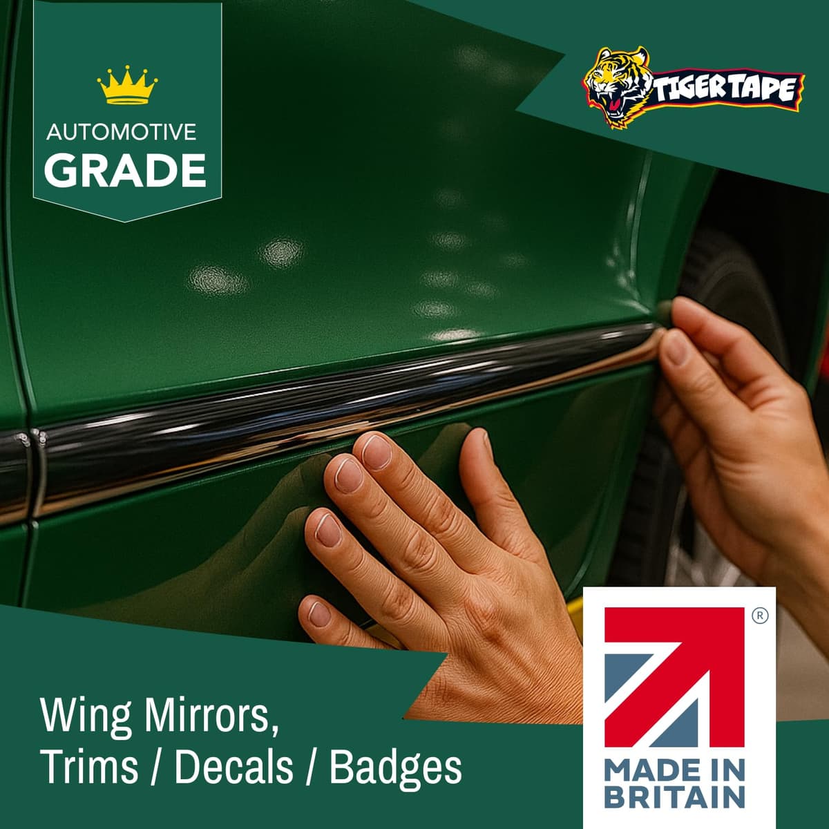 Tiger Tape® UK Made. Heavy Duty Max Hold Number Plate Roll | Fully Covers 2 x UK License Plate. Extra Strength Automotive Grade Adhesive. Ultimate High Performance Grip | Fits all UK Vehicles Full Coverage Roll (2 Plates) — view 6