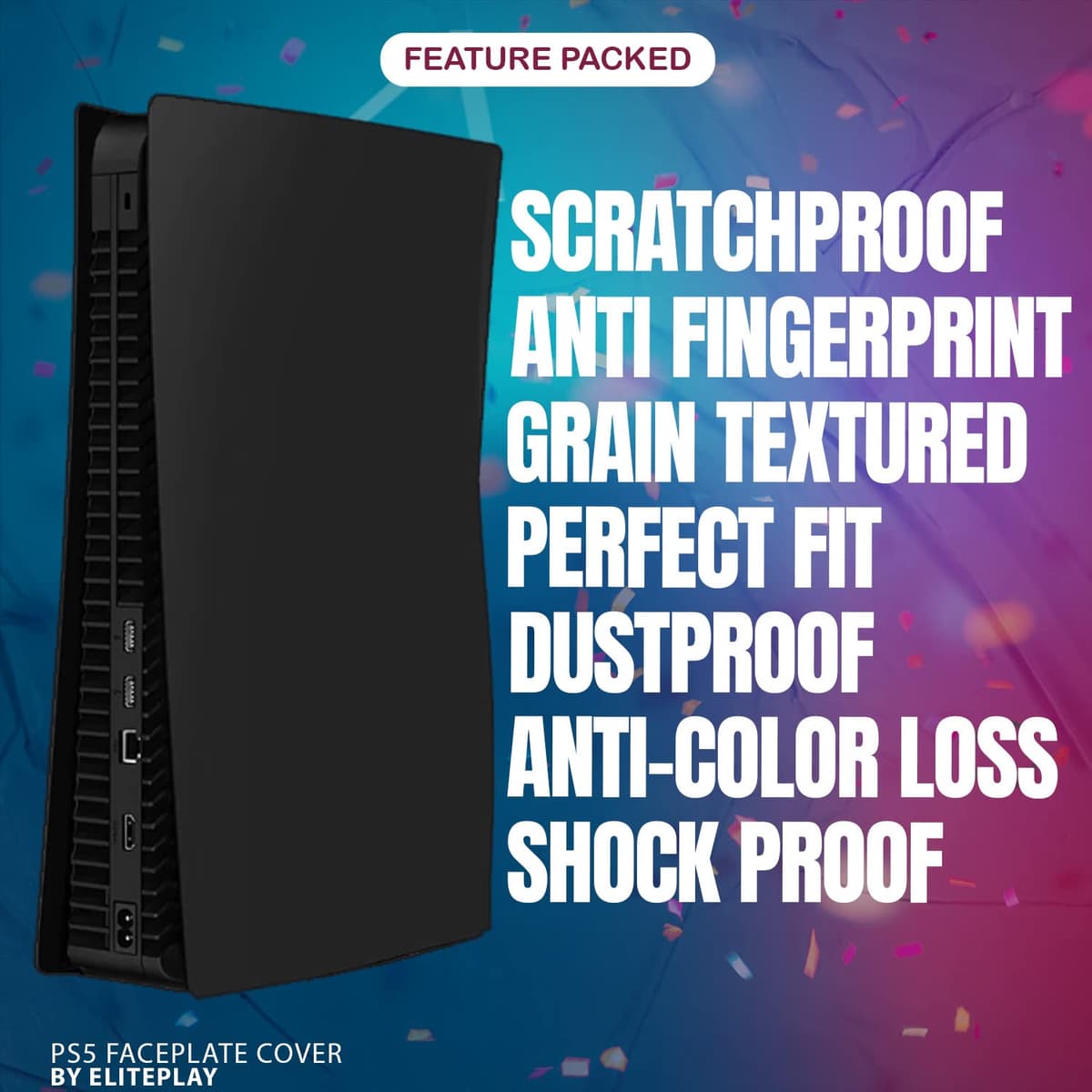 ElitePlay Black Faceplates Cover for PS5 Case Replacement Plate Shell Matte Black Accessories for Playstation 5 Disc Edition — view 5