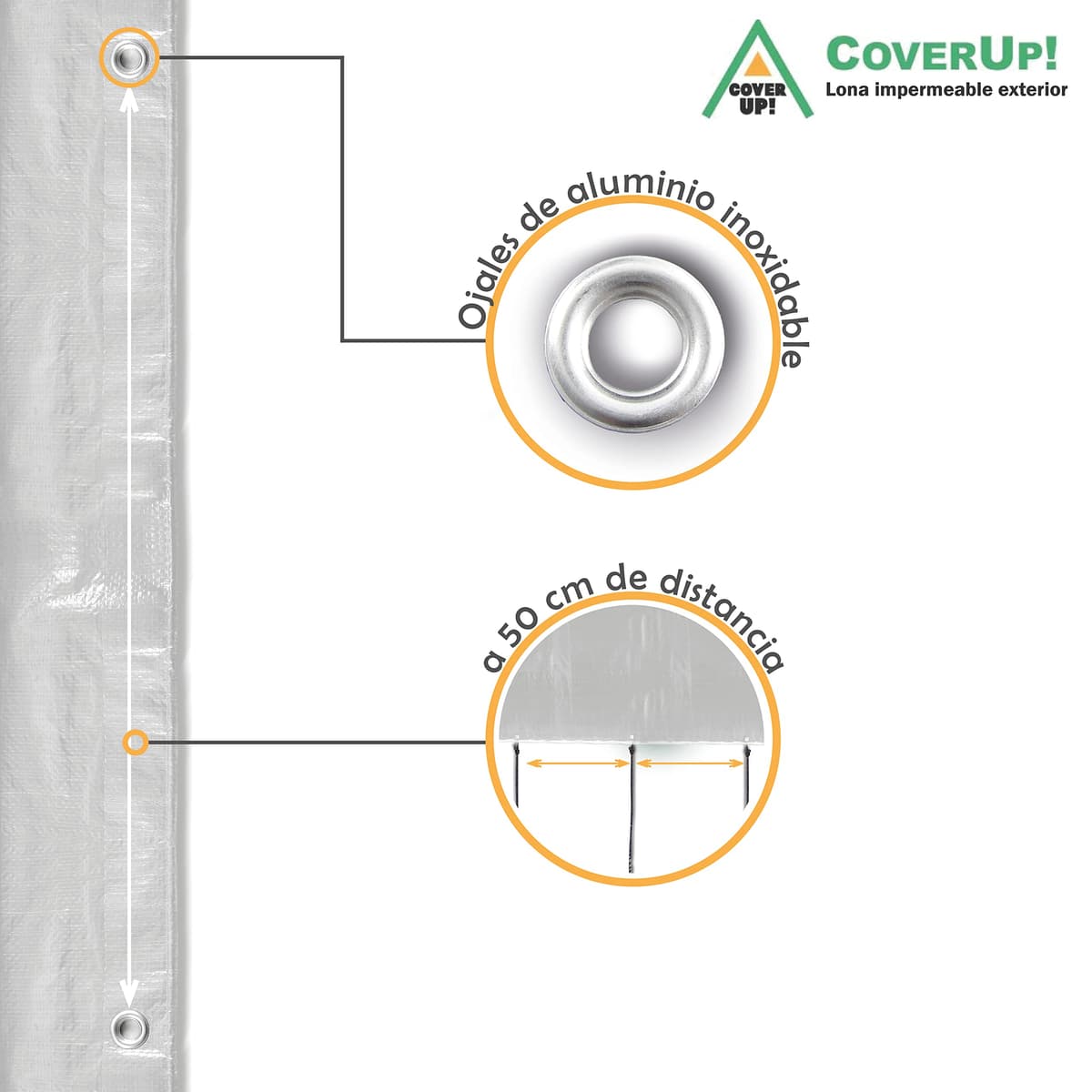 CoverUp! Lona Impermeable Blanco 2x3 m 200 g/m² con 10 Gomas de sujeción y Ojales Aluminio – Resistente UV y desgarros – Cobertura Exterior Premium — view 4