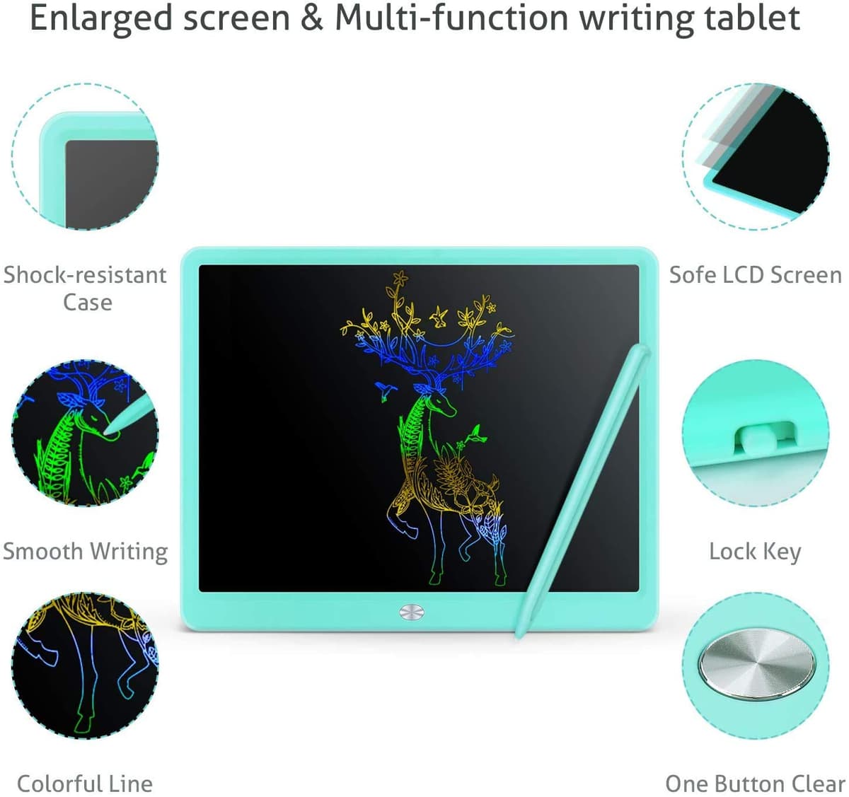 LCD Writing Tablet, Extra Large 15 Inch, Colorful, Erasable Electronic Digital Drawing Pad Doodle Board, Gift for Kids Adults Home School Office (Blue) — view 2