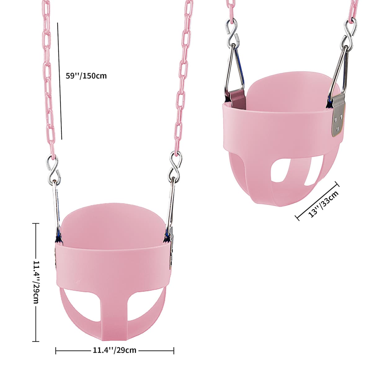 KINSPORY Toddler Swing, 59" Heavy-Duty Coated Iron Chains Baby Swing, High Back Full Bucket Infant Swing Seat with Tree Straps for Indoor & Outdoor Backyard Swing Sets (Pink) — view 4