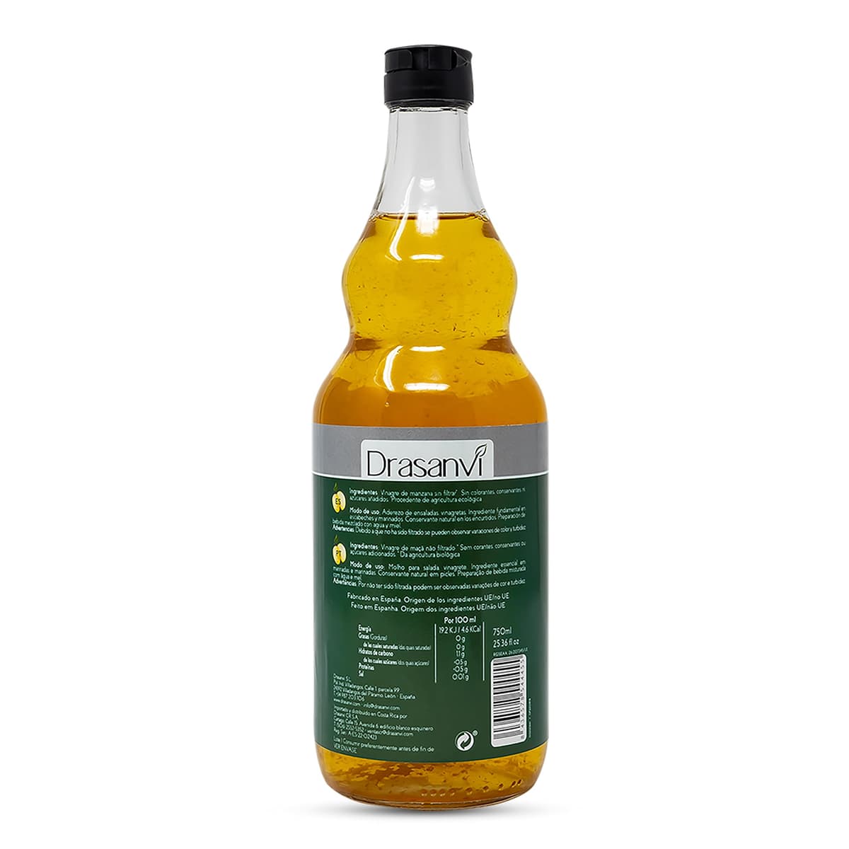 DRASANVI VINAGRE DE MANZANA MADRE SIN FILTRAR CERTIFICADO BIO | Vinagre de sidra de manzana KETO | Apple Cider Vinegar |Manzanas ecologicas | VEGANO - SIN GLUTEN - 75cl — view 2