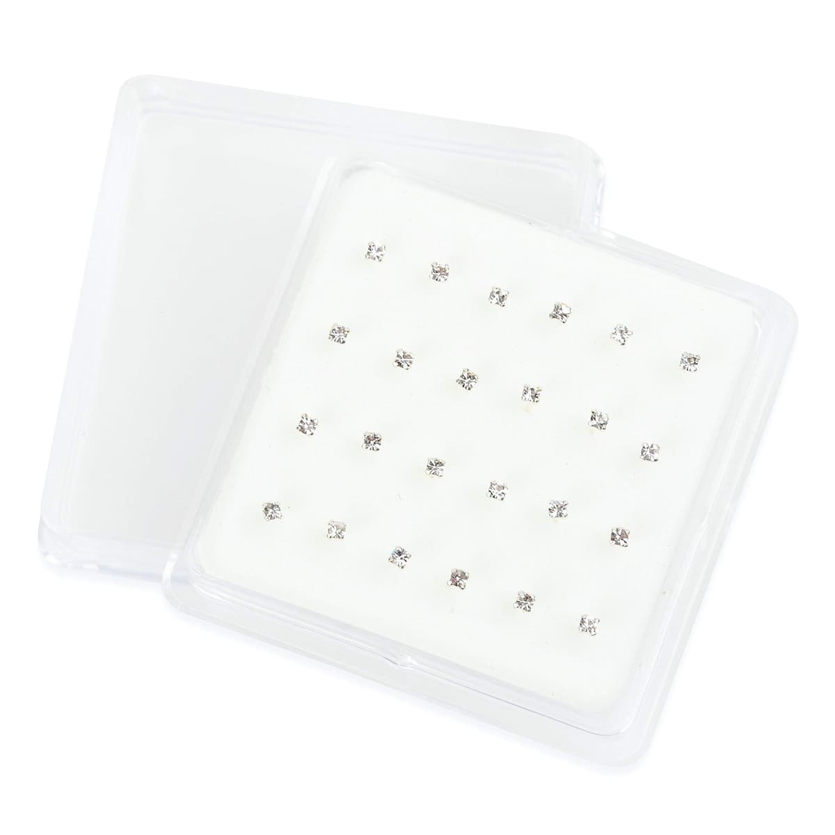 Pack Of 24 solid 925 sterling silver clear jewel cubic zirconia nose studs comes boxed — view 2