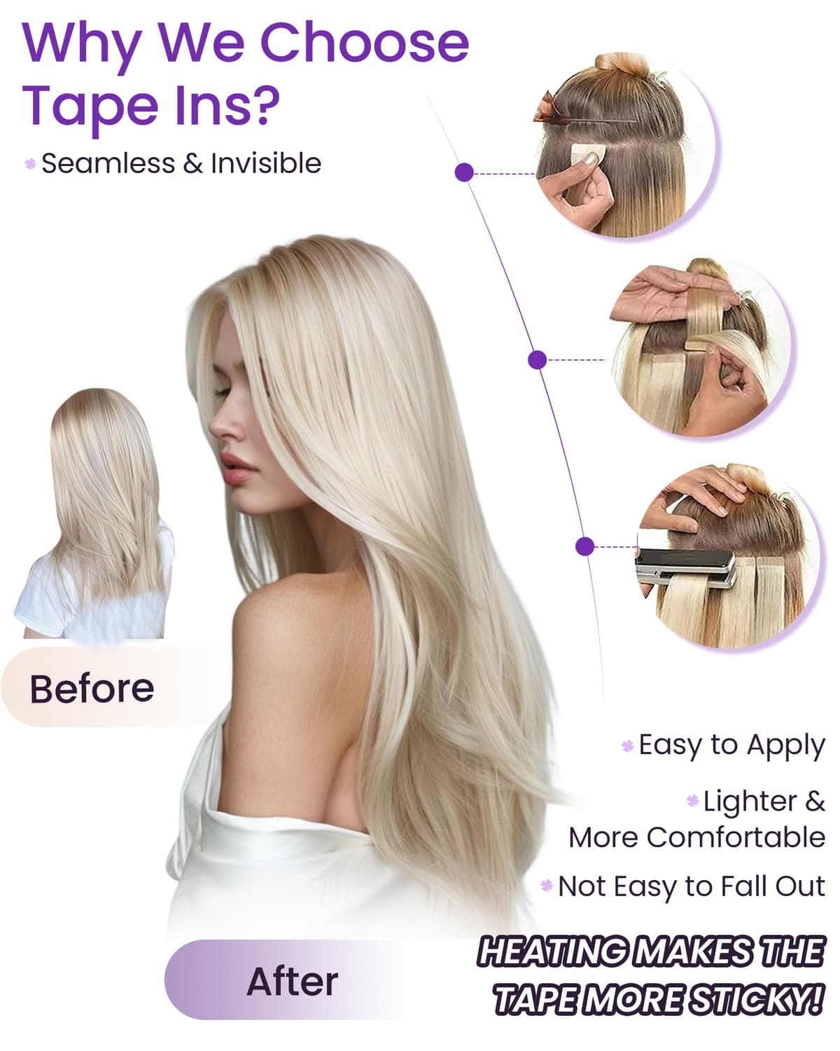 LaaVoo Tape in Hair Extensions Human Hair Blonde Tape Hair Extensions Real Human Hair Invisible Tapes Remy Straight Balayage Brown to Blonde Hair Double Sided Tabs 20pcs 50g 18 Inch #8/18/60 — view 2