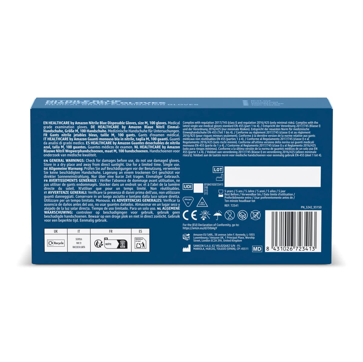 by Amazon Guantes Desechables de Nitrilo Azules, sin Polvo, Talla M, Paquete de 100 — view 3