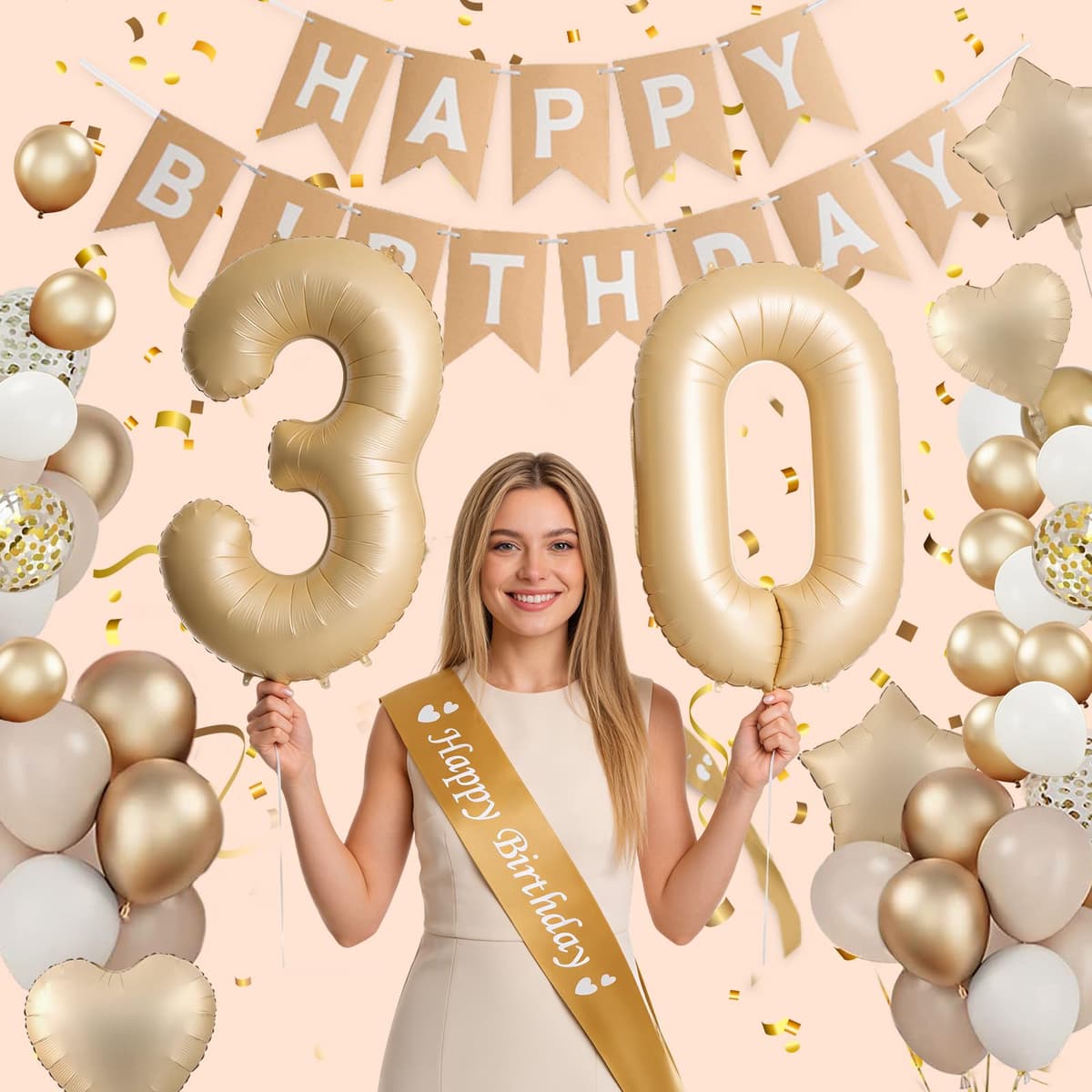 Globos 30 Cumpleaños Mujer, 30 Años Decoracion Cumpleaños, Decoracion 30 Cumpleaños Globes Beige con Pancarta Feliz Manteles para 30 Años Decoración de Fiesta de Cumpleaños Mujer — view 5